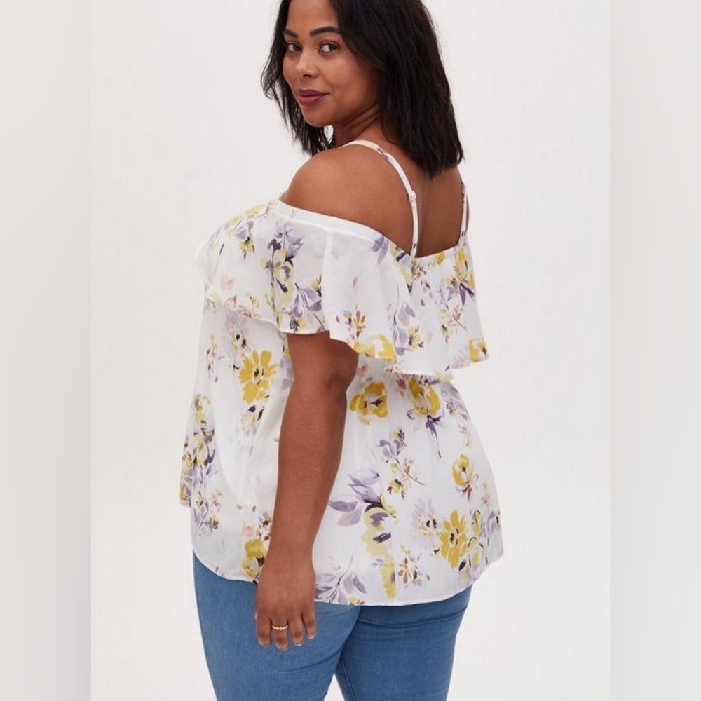 Torrid Georgette Ruffle Cold-Shoulder Blouse - Picture 3 of 5